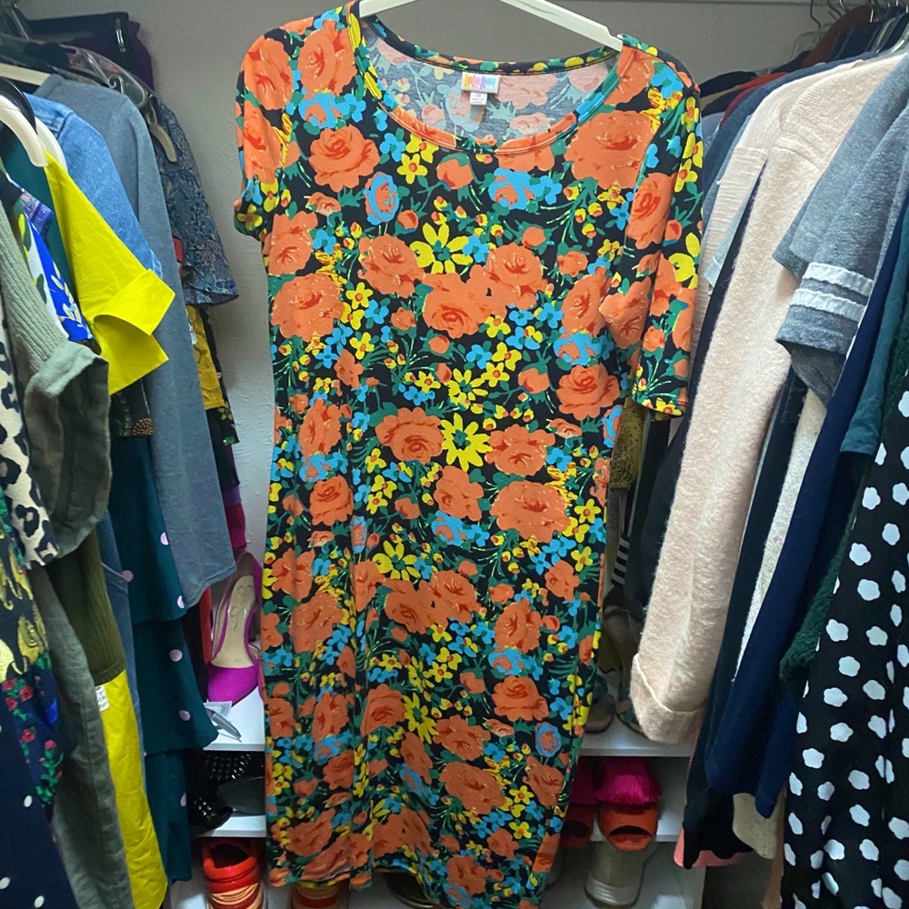 LulaRoe Julia Size M bright floral pattern